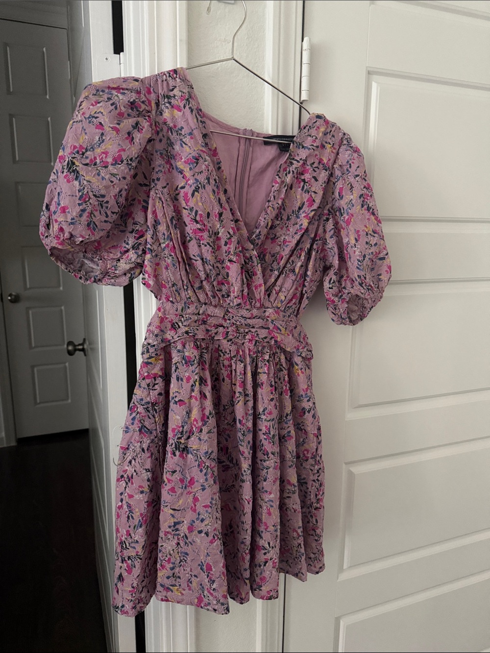 French Connection Lavender Floral Puff-Sleeve Mini Dress
